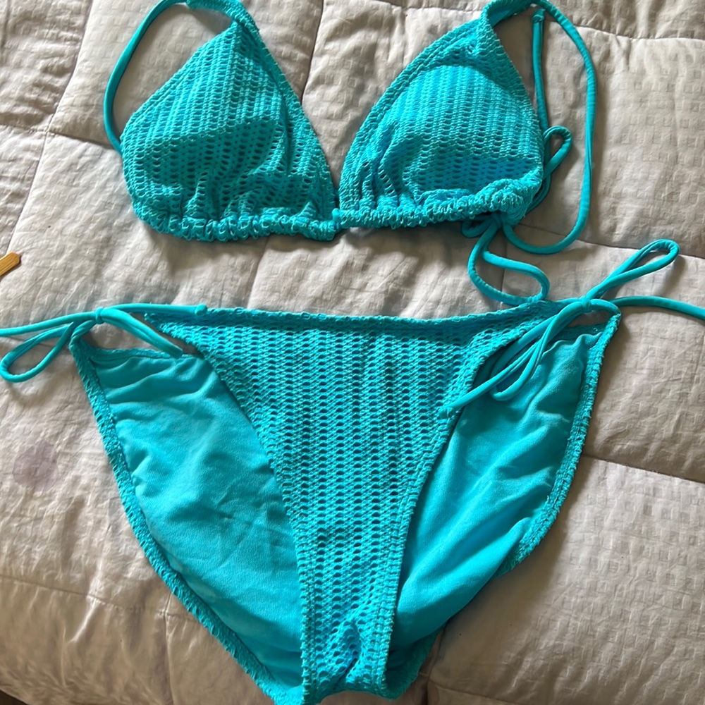 Teal blue two-piece bikini size 11–13 large